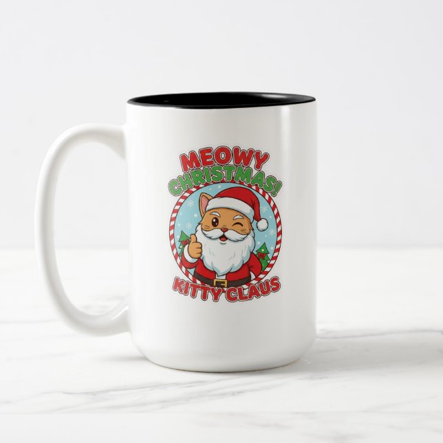 Kitty Claus, 15 oz Two-Tone Coffee Mug Zweifarbige Tasse (Links)