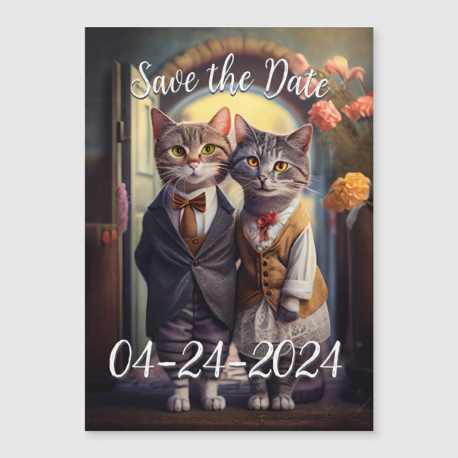 Kitty Couple - Save the Date, anpassbar Magnetkarte (Vorderseite)