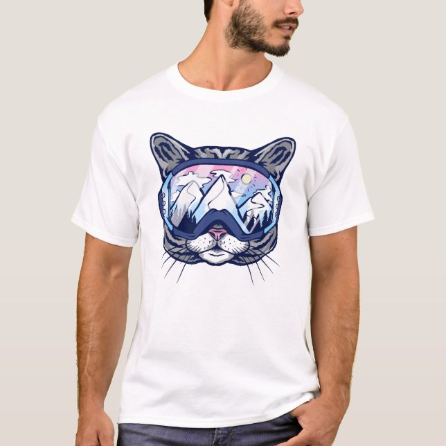 Kitty Face Cat mit Skibrille T-Shirt (Vorderseite)
