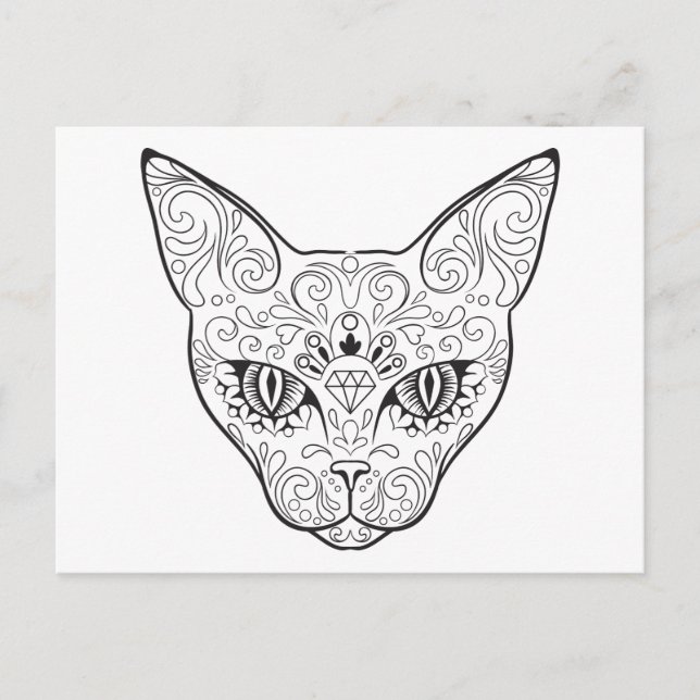 Kitty Face Sugar Skull | Tag der Todeskatze Postkarte (Vorderseite)