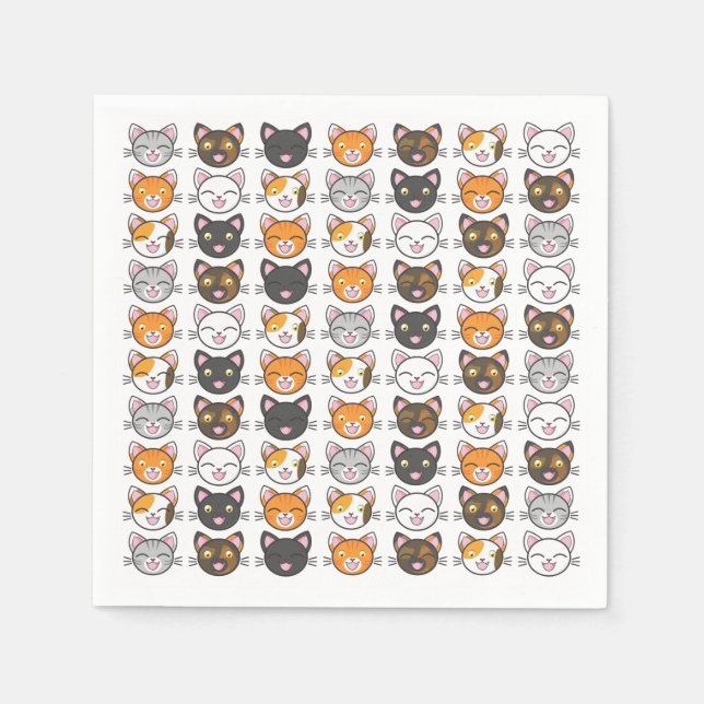 Kitty Faces Cat Themed Paper Napkins Set von 50+ Serviette (Vorderseite)