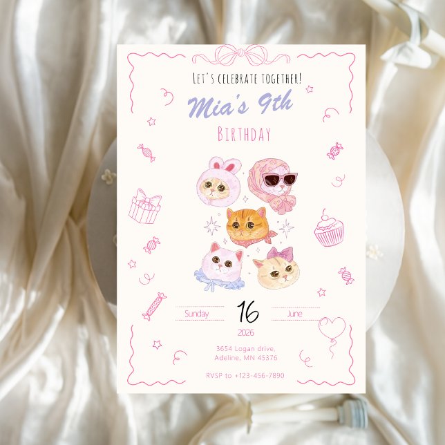 Kitty Girl Birthday Invitation  (Créateur téléchargé)