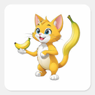 "Kitty Goes Bananas" Quadratischer Aufkleber