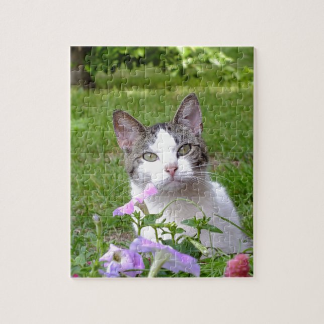 Kitty im Petunias-Puzzle (Vertikal)