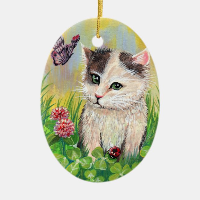 Kitty in CLover Patch Keramik Ornament (Vorne)
