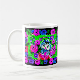Kitty in einem Korb Retro-Tasse Kaffeetasse