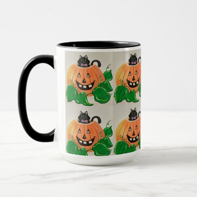 Kitty in Pumpkin Candy Jar Tasse (Links)