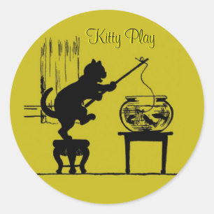 Kitty Jouer Chat Jaune Stickers Silhouette