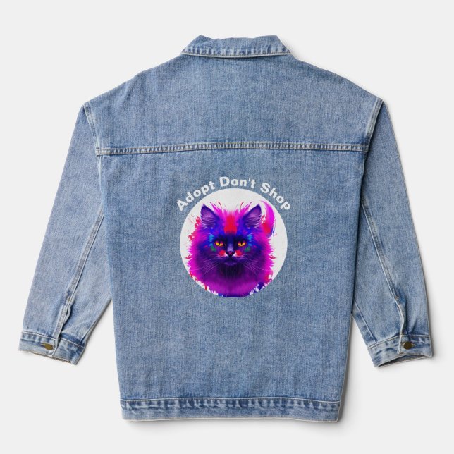 Kitty Kaleidoskop: Vibrant Cat Portrait Jeansjacke (Rückseite)