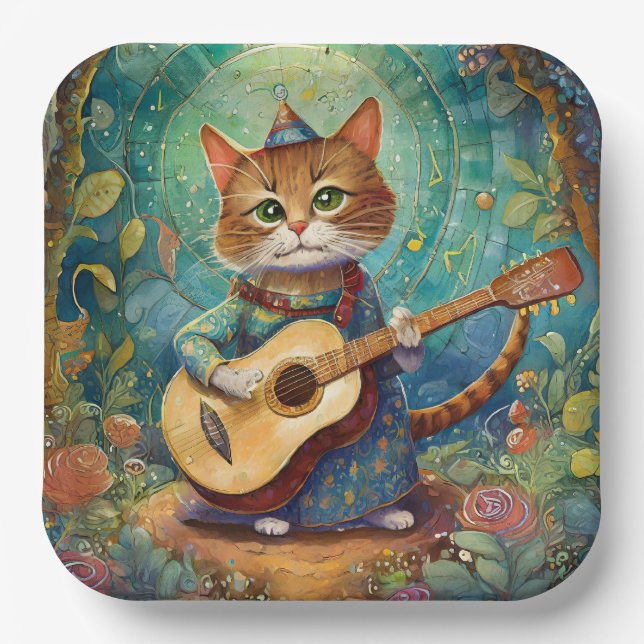 Kitty Kat Gitarre spielen Pappteller (Vorderseite)