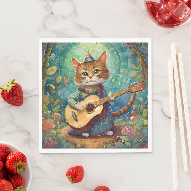 Kitty Kat Gitarre spielen Serviette (Beispiel)