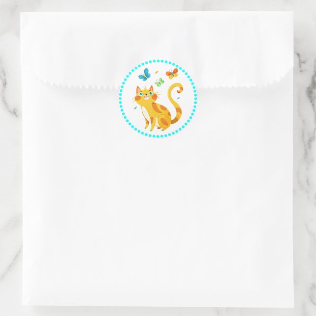 Kitty Kat und bunte Schmetterlinge Runder Aufkleber (Tasche)