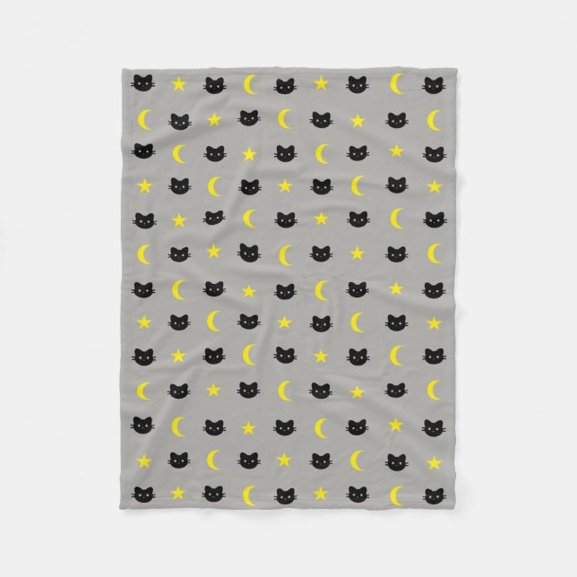 Kitty-Katzen-Mond-und Stern-Polyester-Fleece-Decke Fleecedecke (Vorderseite)