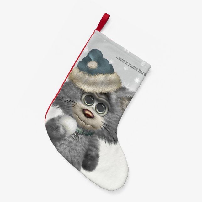 Kitty-Katzen-Winter-Märchenland personalisiert Kleiner Weihnachtsstrumpf (Vorderansicht (hängend))