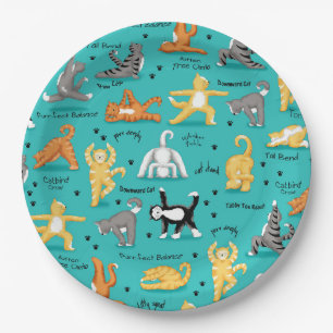 Kitty-Katzen-Yoga-Pose-buntes Türkis-Blau Pappteller