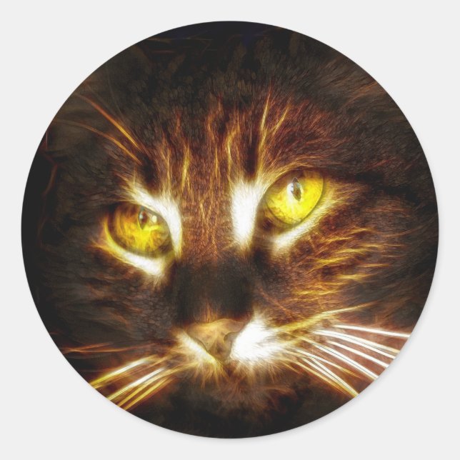 Kitty Katzenaugen glänzen Fraktal-Aufkleber Runder Aufkleber (Vorderseite)