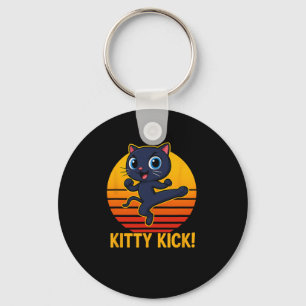 Kitty Kick Karate Martial Arts Katze Retro Sonnenu Schlüsselanhänger