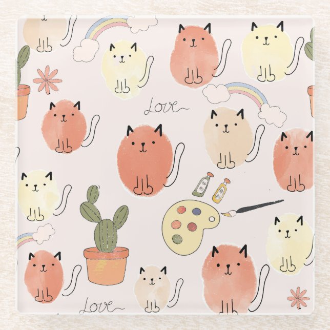 Kitty Kitten Cats: Süße Tier Pattern Glasuntersetzer (Vorderseite)