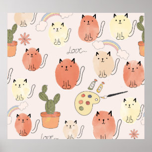 Kitty Kitten Cats: Süße Tier Pattern Poster