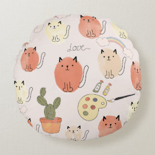 Kitty Kitten Cats: Süße Tier Pattern Rundes Kissen