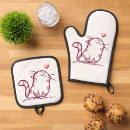 Kitty Liebe Ofenhandschuh & Topflappen-Set