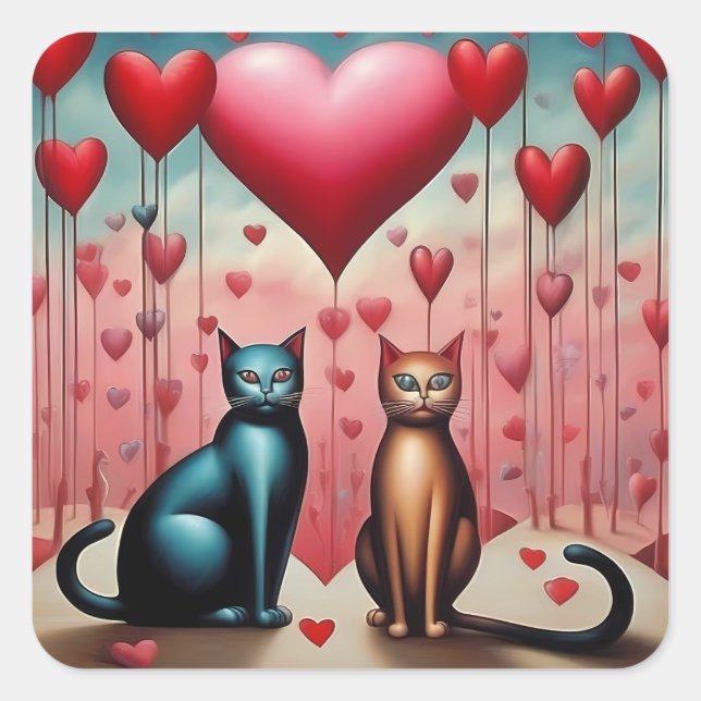 Kitty Liebe Quadratischer Aufkleber (Vorderseite)