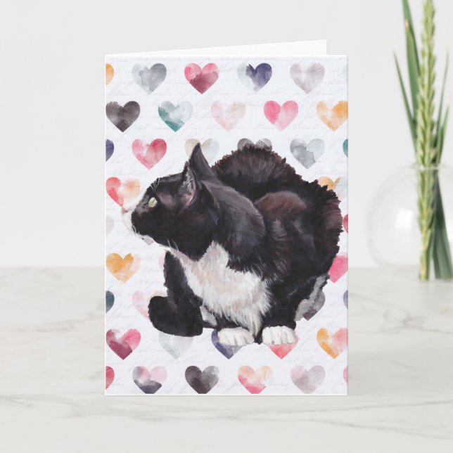Kitty Liebe Tuxedo Cat Art Grußkarte Karte (Vorderseite)