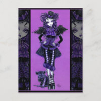 Kitty Lila Gothic Cat Viktorianisch Angel Postcard