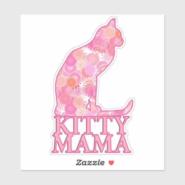 Kitty Mama Sitzkatze im rosa Fraktal Muster Aufkleber (Blatt)