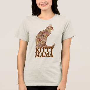 Kitty Mama sitzt Katze in Chocolate Brown Tri-Blend Shirt