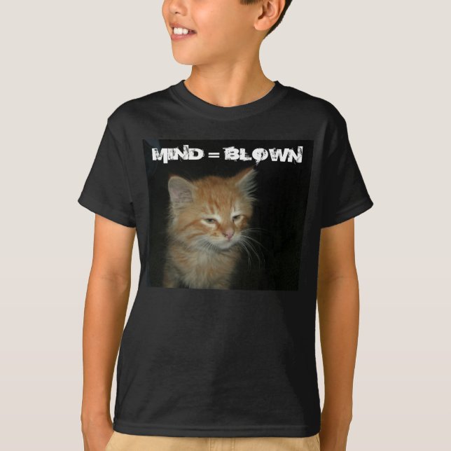 Kitty "MIND = BLOWN" Kinder Dunkler T - Shirt (Vorderseite)