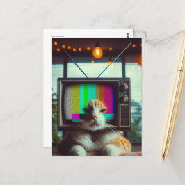 Kitty mit Vintagem Fernseher Postkarte
