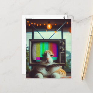 Kitty mit Vintagem Fernseher Postkarte