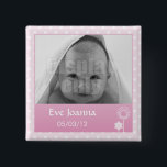 Kitty - pink Buttons<br><div class="desc">Anpassbare Schaltfläche mit Foto- und Geburtsinformationen. Pink-weiße Polka-Punkte</div>