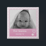 Kitty - pink Buttons<br><div class="desc">Anpassbare Schaltfläche mit Foto- und Geburtsinformationen. Pink-weiße Polka-Punkte</div>