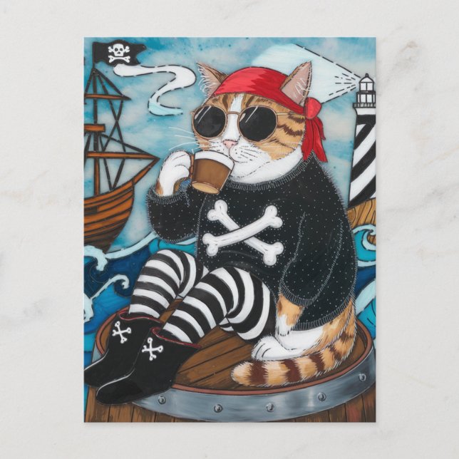 Kitty Pirate in fuzzy schwarzen Pullover mit einem Postkarte (Vorderseite)