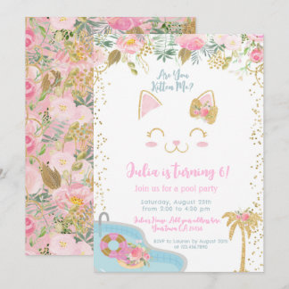 Kitty Pool Party Invitation Einladung
