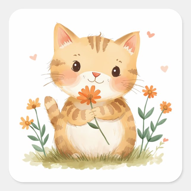 Kitty’s Flower for Mama Quadratischer Aufkleber (Vorderseite)
