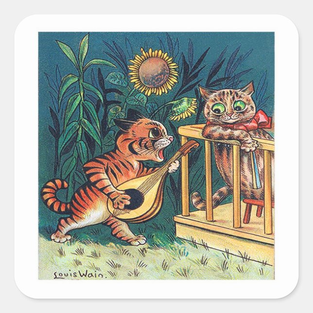 Kitty Serenade von Louis Wain Quadratischer Aufkleber (Vorderseite)