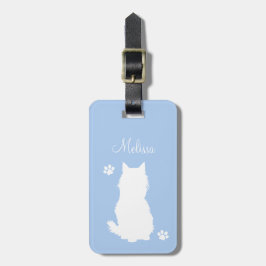 Kitty-Silhouette und Tatzen auf aquamarinem Gepäckanhänger