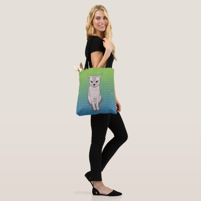 Kitty Sitting Turquoise Tote Bag Tasche (Am Model)