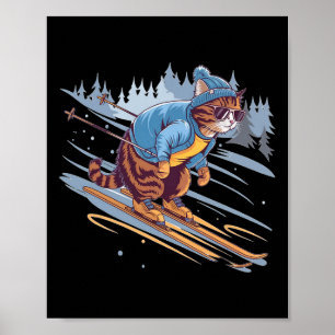 Kitty Ski Down a Snowy Slope Funny Poster