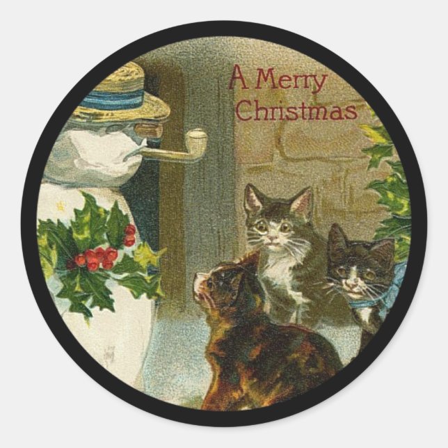 Kitty Trio und Snowman Runder Aufkleber (Vorderseite)