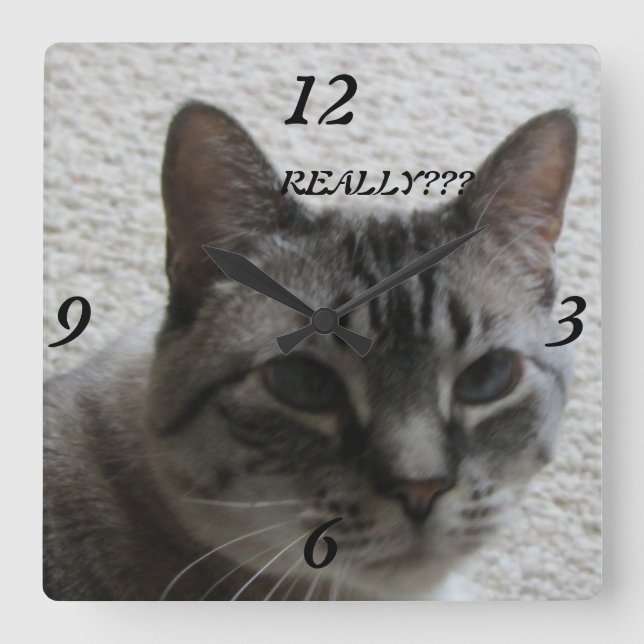 Kitty Tude Wall Clock ! Quadratische Wanduhr (Vorderseite)