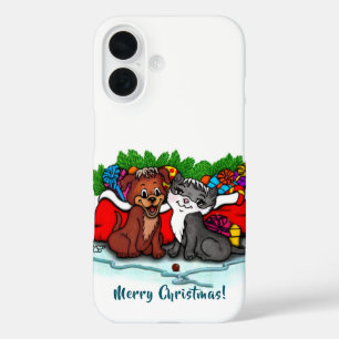 Kitty und Puppy, Frohe Weihnachten iPhone 16 Hülle