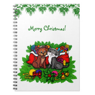 Kitty und Puppy, Frohe Weihnachten Notizblock