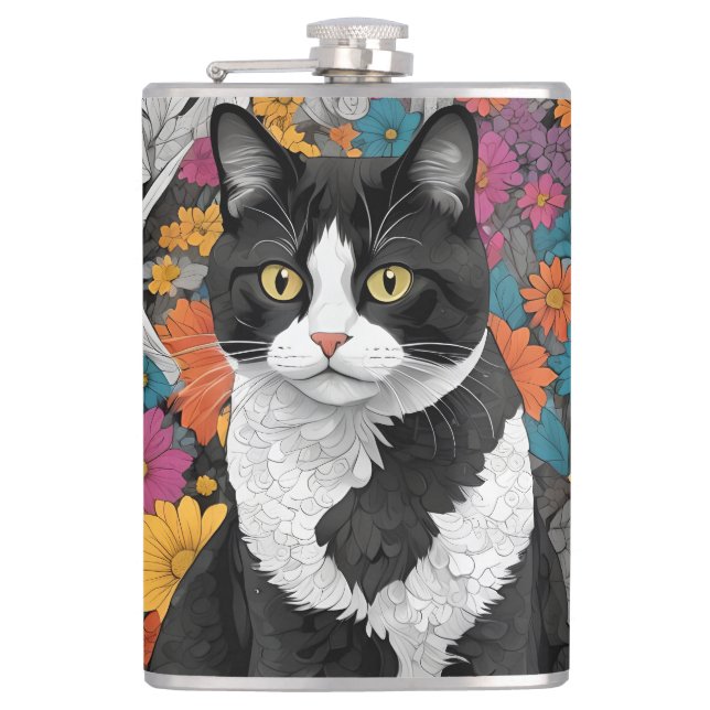 Kitty unter den Blume Flachmann (Vorderseite)