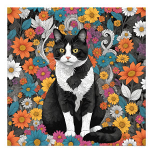 Kitty unter den Blume Fotodruck