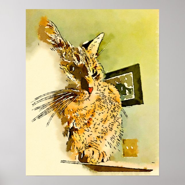 Kitty Whiskers Herznose Wasserfarbe Poster (Vorne)