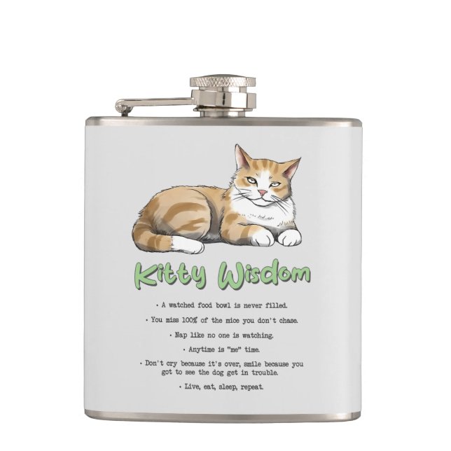 Kitty Wisdom - Funny Cat Rules with a Brown Cat Flachmann (Vorderseite)